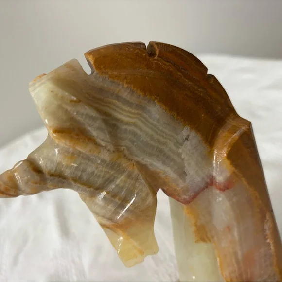 Elegant Brown and Cream Onyx Unicorn Head Bookends